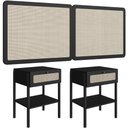 Ver imagem 1 de Cabeceira Casal Queen 160cm e 2 Mesas Laterais 1 Gaveta Madeira Moss A03 Nero Preto- Lyam Decor