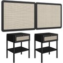 Ver imagem 1 de Cabeceira Queen 160cm e 2 Mesas Laterais 1 Gaveta Madeira Moss A03 Nero Preto- Lyam Decor