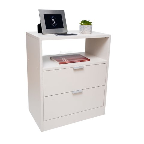 Kit 2 Mesas de Cabeceira Off White 60cm de Altura por 50 Cm com 2 Gavetas com Fundo Enviamos Montado