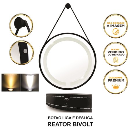 Espelho Redondo Adnet Iluminado Led 6000k Cobre Alça Caramelo