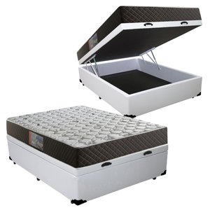 Cama Box Baú Casal Colchão Mola Bonnel Belos Sonhos + Box Sintético 61x138x188:branco