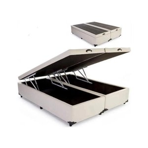 Cama Báu Box Base King Bipartido Sintético Bege Blindado com Pistão a Gás.