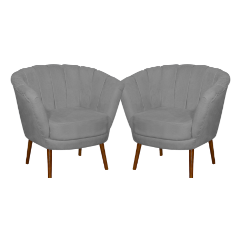 Kit 02 Poltrona Pétala Flor Decorativa Suede  Cinza Claro