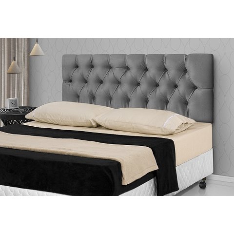 Cabeceira de Cama Estofada Casal 140cm Capitone Cinza - Rede Móveis