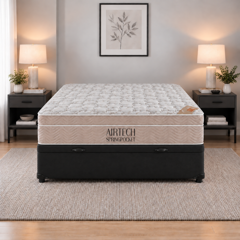 Cama Box Baú Airtech Viuvo Colchão de Molas Ensacadas Ortobom 128x188x65cm