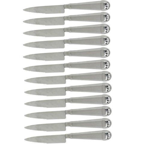 12 Facas Churrasco Jumbo 25cm Aço Inox Prateada Servir À Mesa Jantar
