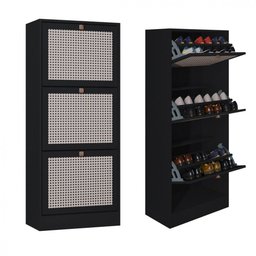 Armário Multiuso Sapateira Tropical 3 Portas Multiuso Vertical  Preto - Kit c 2 -  Poquema Móveis - 2
