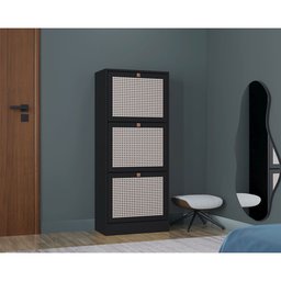 Armário Multiuso Sapateira Tropical 3 Portas Multiuso Vertical  Preto - Kit c 2 -  Poquema Móveis - 3