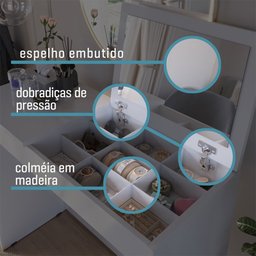 Penteadeira Organizadora com Espelho Paris para Quarto Menina - Branco - 7