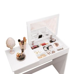 Penteadeira Organizadora com Espelho Paris para Quarto Menina - Branco - 2