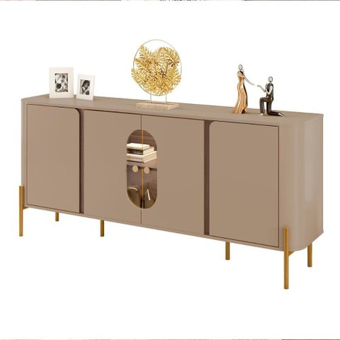 Aparador Buffet Tambau Sala 4 Portas Pés em Aço Led Interno Fendi/carvalho