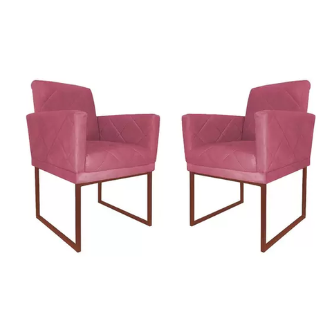 Kit 2 Poltronas Klara para Sala Base Ferro Bronze Suede - Vallisa Decor:rosa