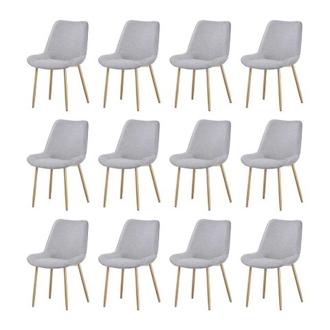 Kit 12 Cadeiras de Jantar Lara Estrutura em Aco Carbono Cor Bronze Estofado em Linho Moderno Cinza