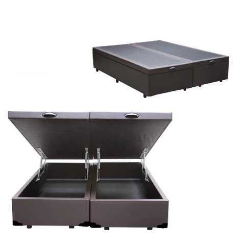 Cama Báu Box Base King Size Bipartido Blindado Sintético Marrom com Pistão a Gás. Rc