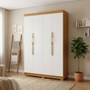 Ver imagem 1 de Guarda-Roupa Solteiro Monza 4 Portas 3 Gavetas 100% MDF Off White/Cerejeira/Nevaska