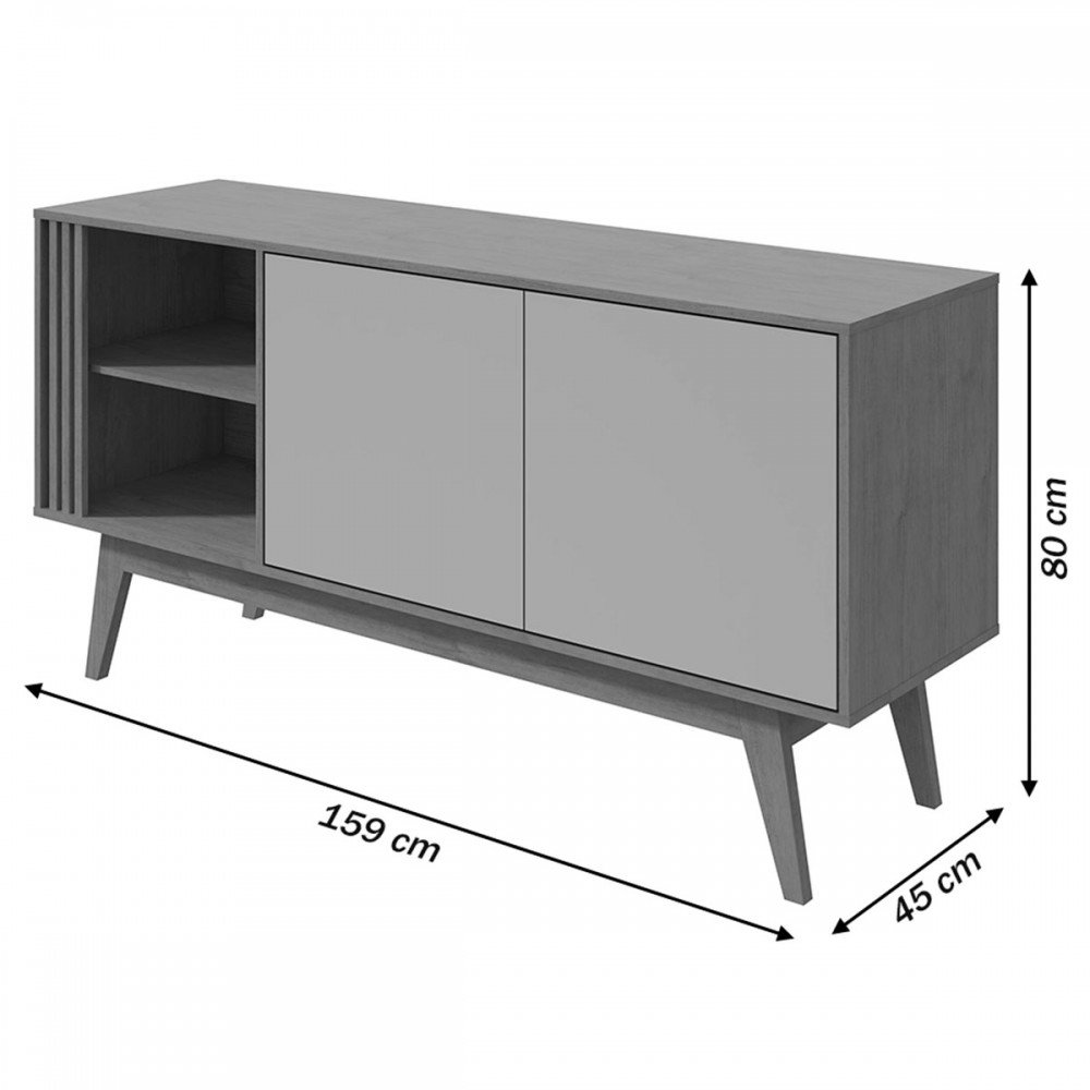 Balcão Buffet Aldo 2 Portas 1 Prateleira Amêndoa/Off White - Móveis Lopas - 3