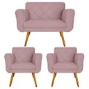Ver imagem 1 de Combo Namoradeira e 2 Poltrona Decorativa Para Escritório Isabella Suede Rosê - LM DECOR