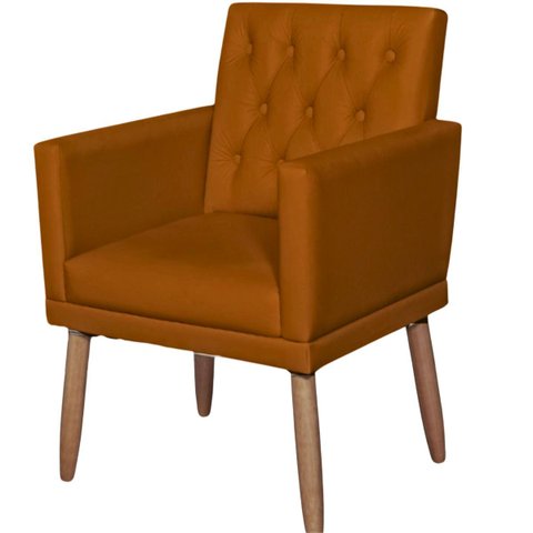 Poltrona Decorativa Tecido Corano para Sala de Espera Comercial Base Fixa Pés em Madeira Natural