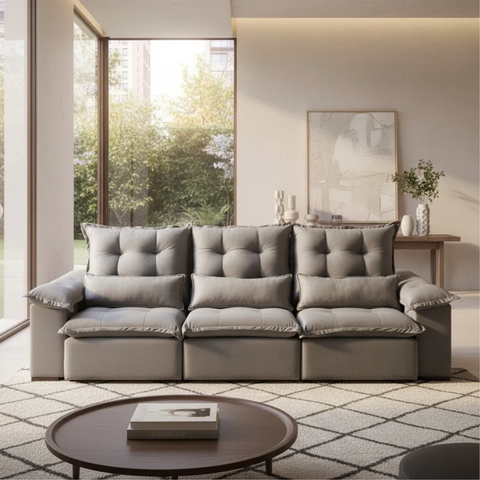 Sofá Nicarágua 3,00mts Retrátil e Reclinável Molas Ensacadas Cinza