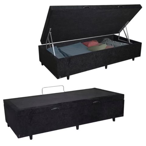 Base Box Baú Casal Suede Preto (42x138x188)