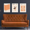 Ver imagem 1 de Kit 3 Quadros Artes Bauhaus Laranja e Bege 24x18cm:moldura Preta