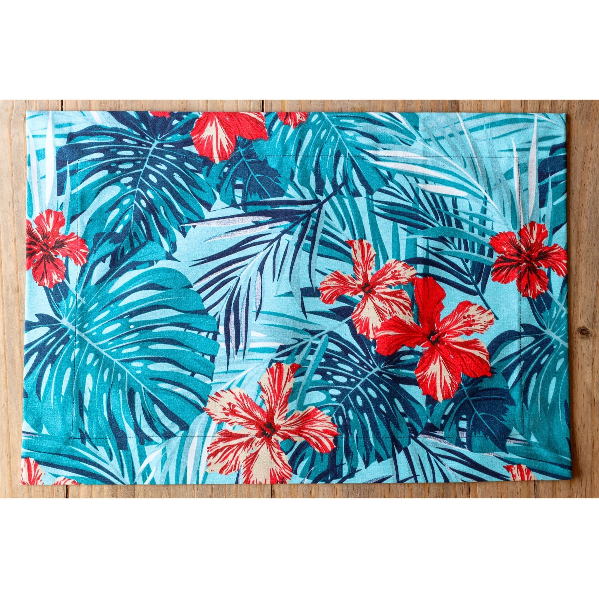 Kit Jogo Americano 6 Lugares Mesa Posta Azul Floral 52x36cm:Azul Floral - 1