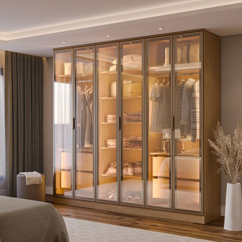 Guarda-roupa 6 Portas Reflecta com Led 100% Mdf Orion CabeCasa MadeiraOriginals