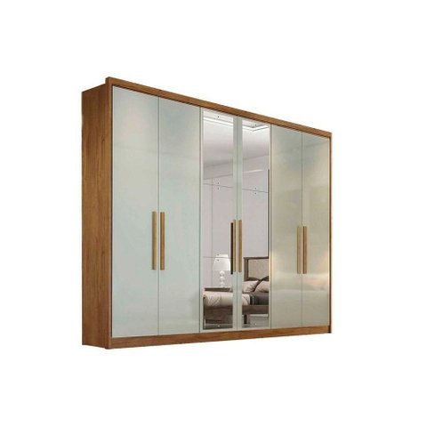 Guarda Roupa 6 Portas (2 c/ Espelho) e 6 Gavetas Rizon/Linea Cumaru/Fendi 25 - Novo Horizonte