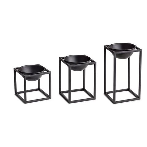 Kit Cachepot Preto com Suporte em Metal 3 Pcs 10126 Mart