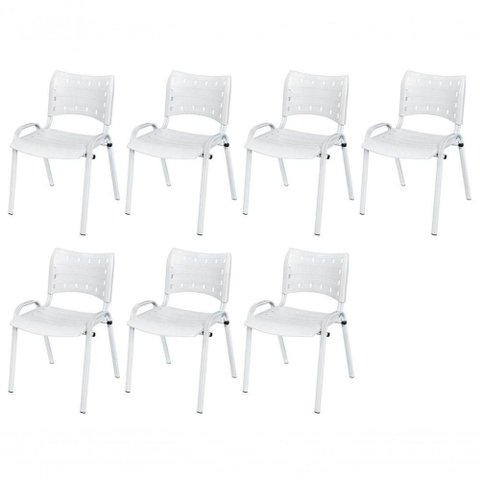 Cadeira Iso Base Branco Igreja, Escola, Escritório - Branco Kit 7 Peças