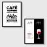 Kit 2 Quadros Café e Vinho 33x24cm - com Vidro:madeira Branca - 2