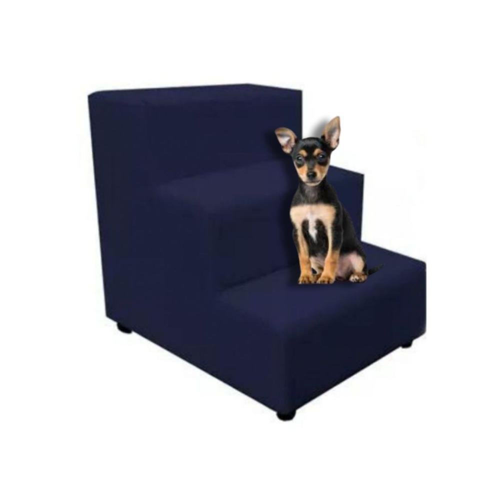 Escadinha Pet Escada Cachorro Pequeno 3 Degraus Suede Azul Marinho
