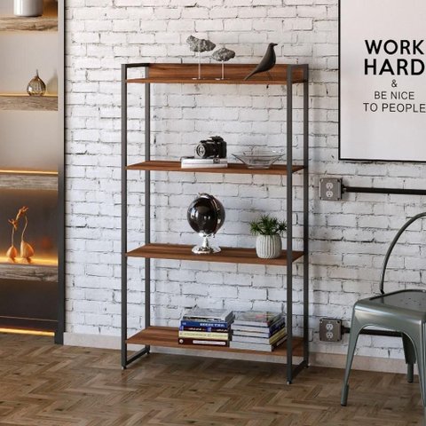 Estante Livreiro Dynamica Industrial 80cm 4 Prateleiras C08 Nogal - Mpozenato