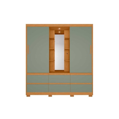 Guarda Roupa com Espelho Atena 2 Portas e 6 Gavetas - Cinamomo Sálvia Flex - Albatroz