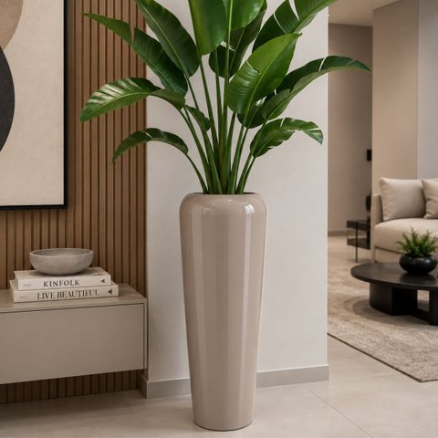 Vaso Fibra de Vidro Florida m 80cm Decorativo Amêndoa