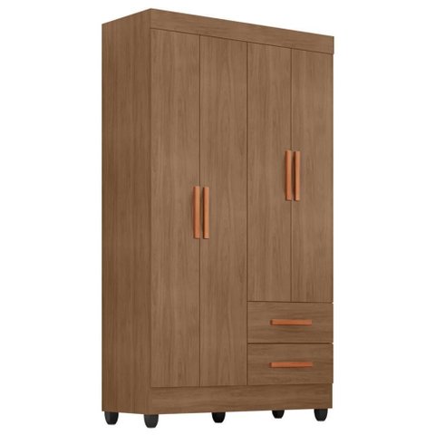 Guarda Roupa Solteiro Lite 4 Portas e 2 Gavetas Carvalho Oak - Móveis Leão