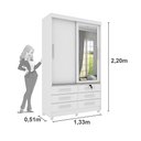 Ver imagem 5 de Guarda Roupa Solteiro 2 Portas 6 Gavetas C/ Espelho e Pés Chicago Tcil Móveis Guarda Roupa Solteiro