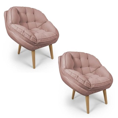 Kit 2 Poltronas Marcela Bouclê Rosa Pés Palito - Pallazio