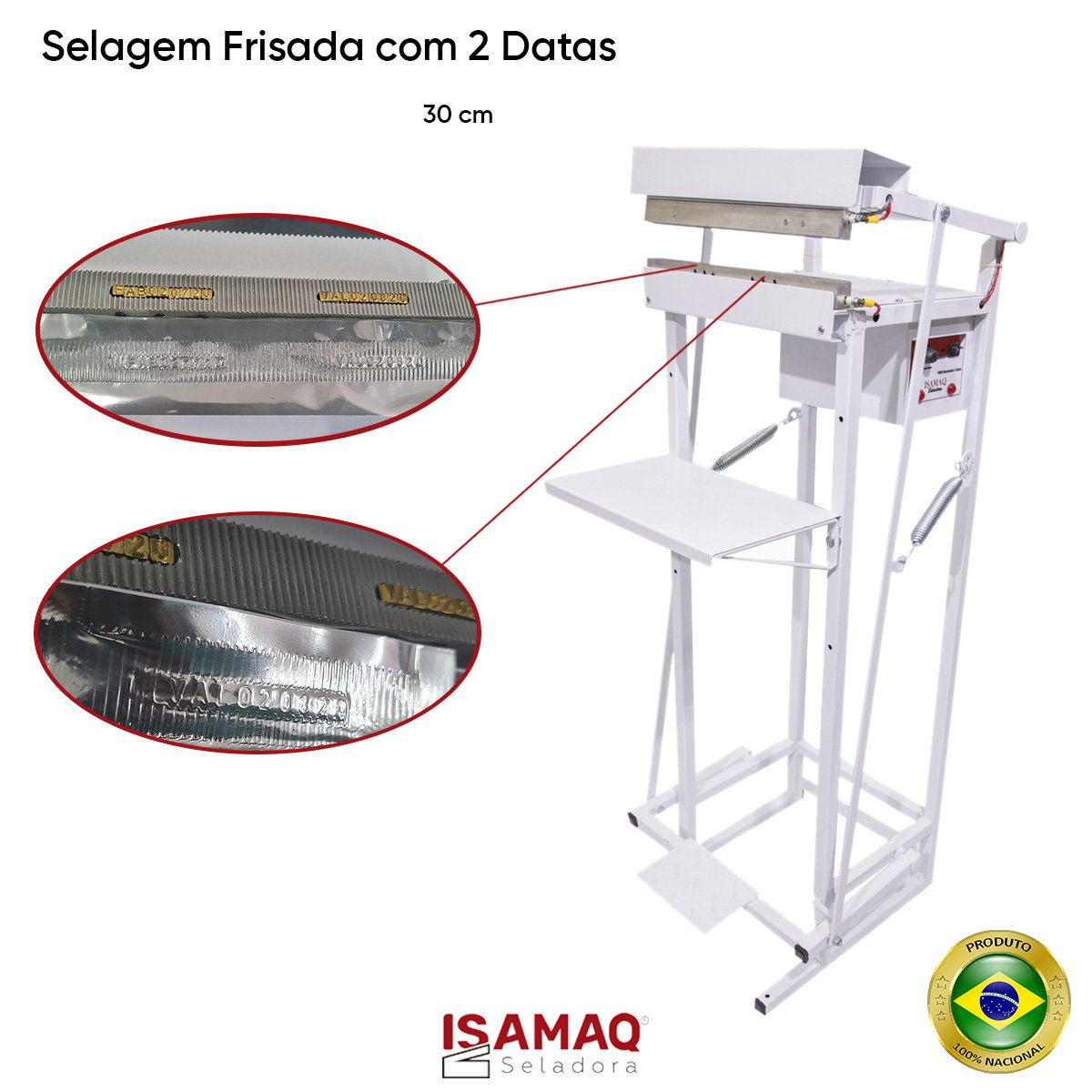 Seladora para Embalagem Aluminizada com 2 Datas Recravada Pedal 30cm - 3