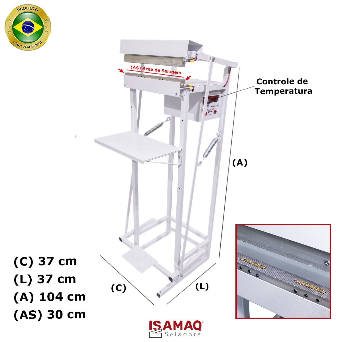 Seladora para Embalagem Aluminizada com 2 Datas Recravada Pedal 30cm - 2