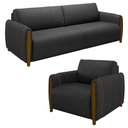 Ver imagem 1 de Conjunto Sofá 3 Lugares 223cm e Poltrona 98cm Amaranto M22 Pu Preto - Mpozenato