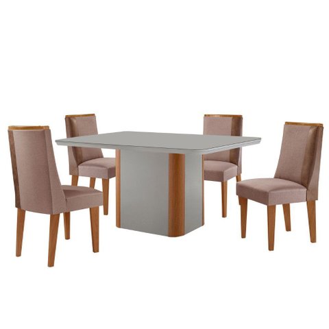 Mesa de Jantar Isadora 120cm Tampo Mdf Vidro com 4 Cadeiras Diane