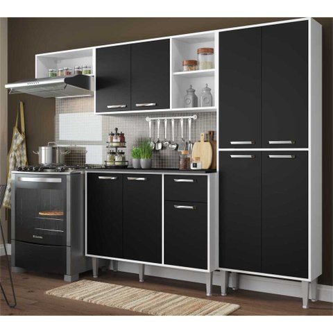 Cozinha Compacta xangai 9 Portas Multimóveis Branco/Preto