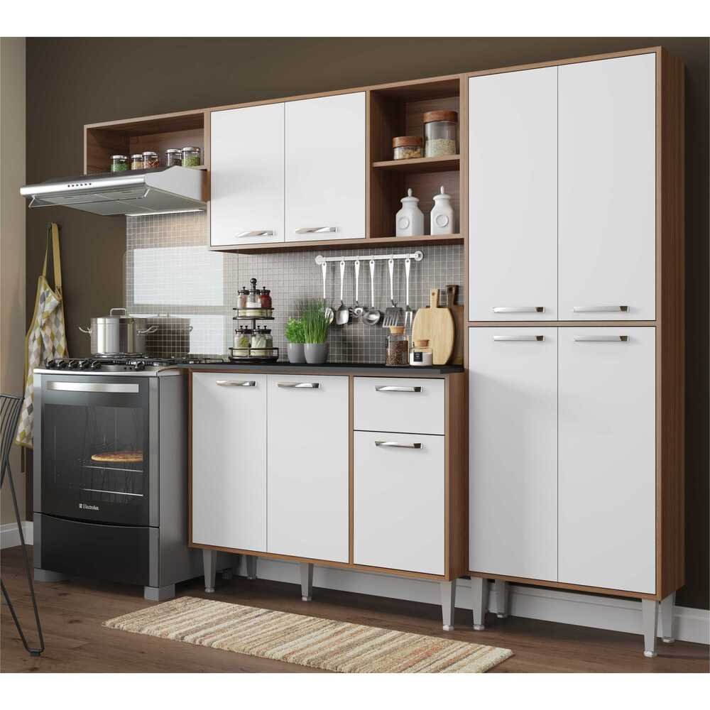 Cozinha Compacta xangai 9 Portas Multimóveis Nogueira/Branco - 1
