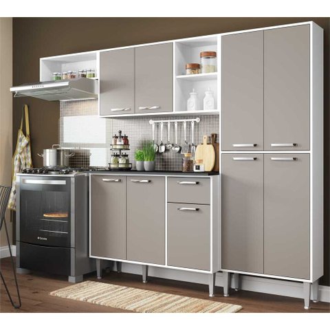 Cozinha Compacta xangai 9 Portas Multimóveis Br/Laca Fumê