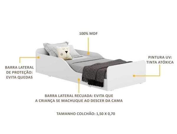 Cama Montessoriana Multimóveis 100% MDF para Colchão 150x70cm Branca - 3