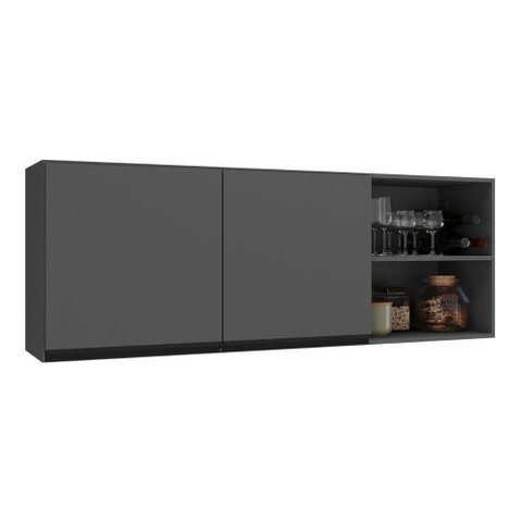 Armário de Cozinha Aéreo com 2 Portas e Nichos 150cm Milano Multimóveis Mp2388 Cinza