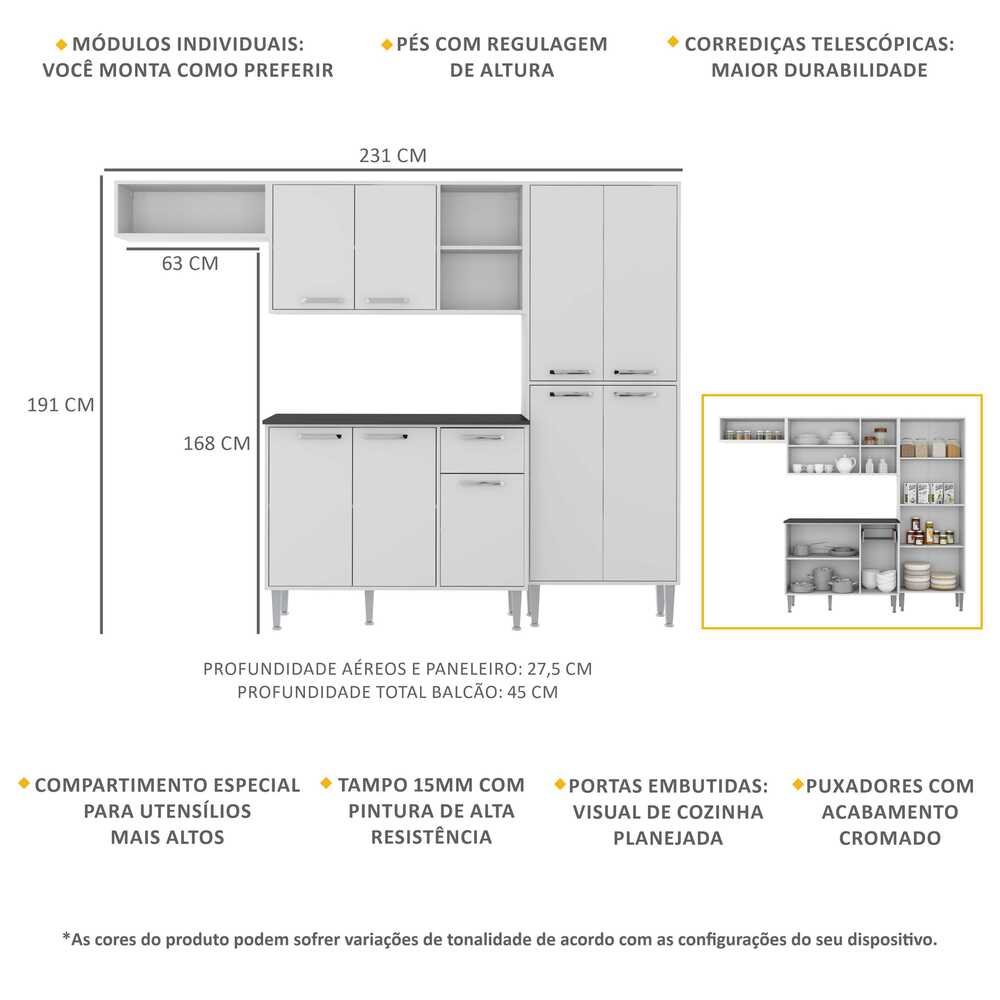 Cozinha Compacta xangai 9 Portas Multimóveis Branco - 3