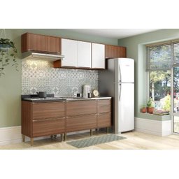 Cozinha Completa Multimóveis com 5 peças Calábria 5456 Nogueira/Branco - 4 Cozinha Completa Multimóveis com 5 peças Calábria 5456 Nogueira/Branco - 4