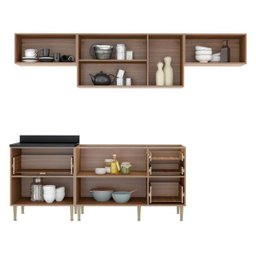 Cozinha Completa Multimóveis com 5 peças Calábria 5456 Nogueira/Branco - 5 Cozinha Completa Multimóveis com 5 peças Calábria 5456 Nogueira/Branco - 5